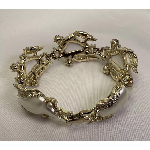 Vintage Coro Bracelet Ivory Baroque Faux Pearl Stone Gold Tone Signed - Picture 8 of 9